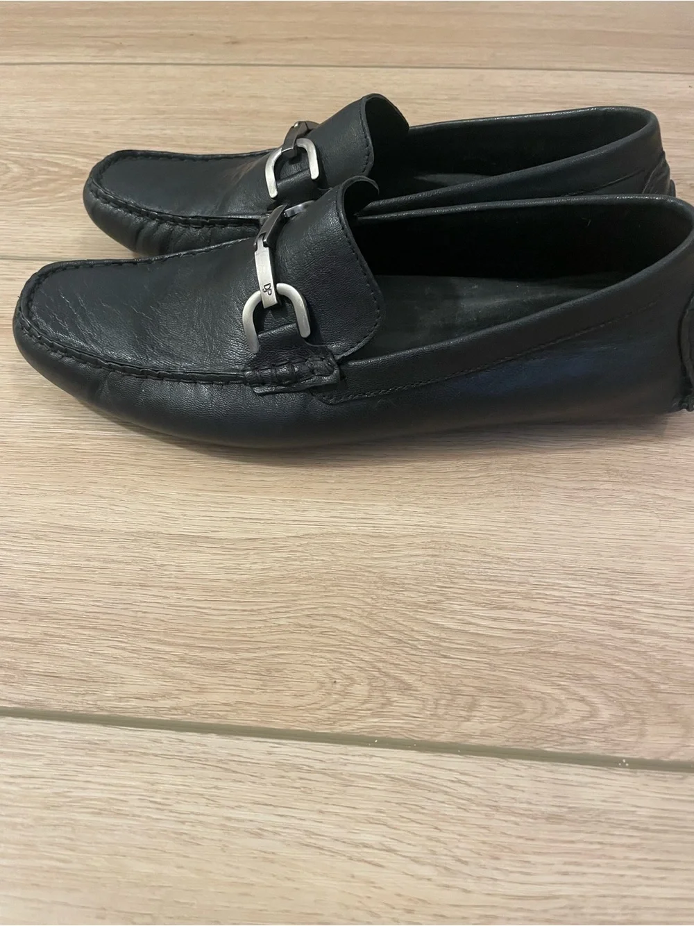 Donald J. Pliner Black Leather Bit Loafers with Silver Hardware
